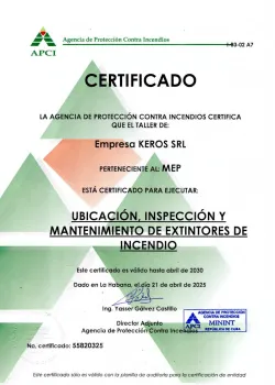 Certificado APCI Extintores KEROS