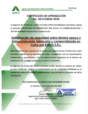 Certificado APCI SS Fotoluminiscente
